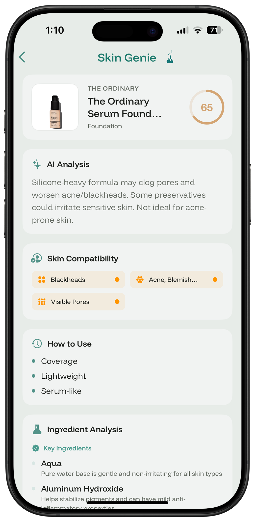 Detailed product ingredient analysis